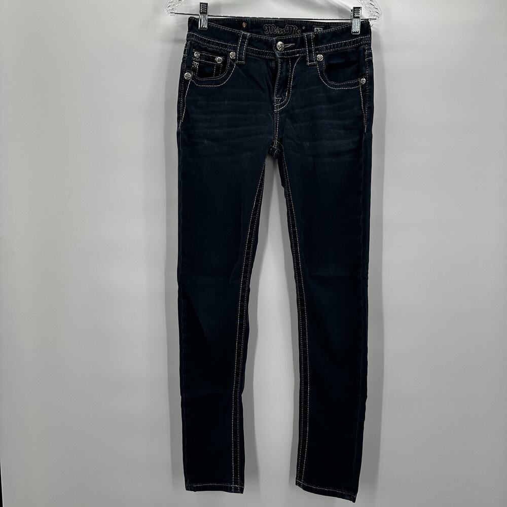 Miss Me Jeans Womens 27 Blue Skinny Thick Stitch Rhinestone‎ Cowgirl Western